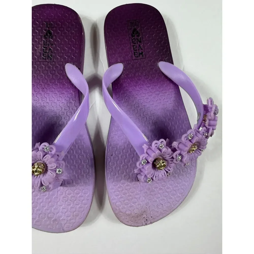 Havaianas Girls Purple Floral Rhinestone Flip Flops Size 12 (EU 31)